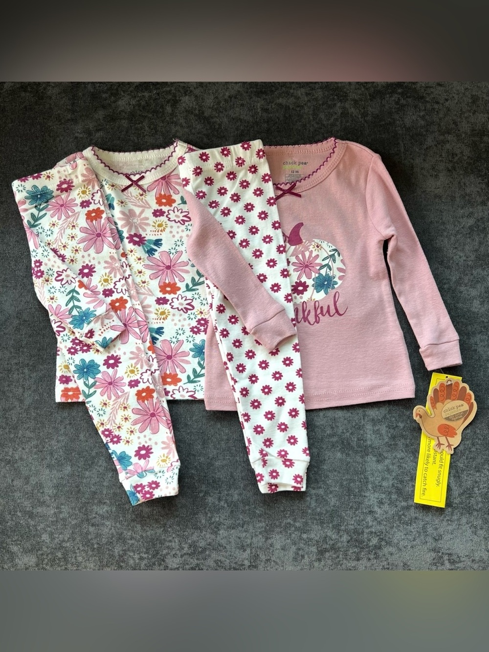 NWT Chick Pea Girls Thankful Fall Floral Pajama 4 Piece Set Size 12 Months